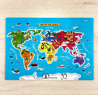 Set of 3 Tray Jigsaw Puzzles - World Map, Car Engine, Solar System.